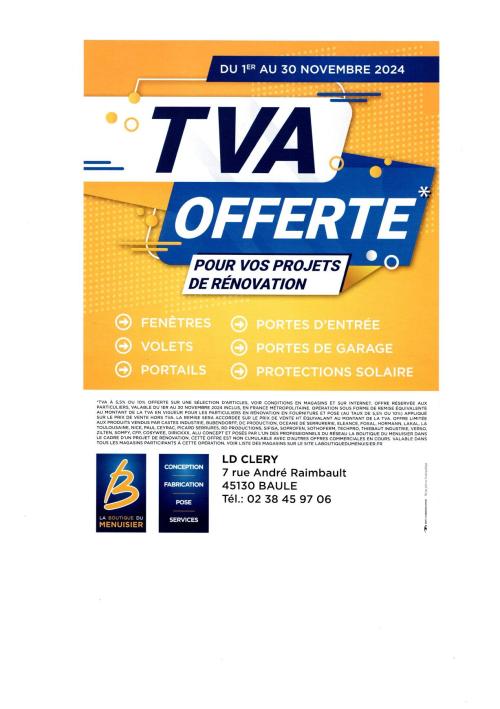 TVA OFFERTE du 1er au 30 novembre 2024